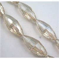 Chinese crystal glass bead, faceted rice, approx 13x32mm, 10pcs per st